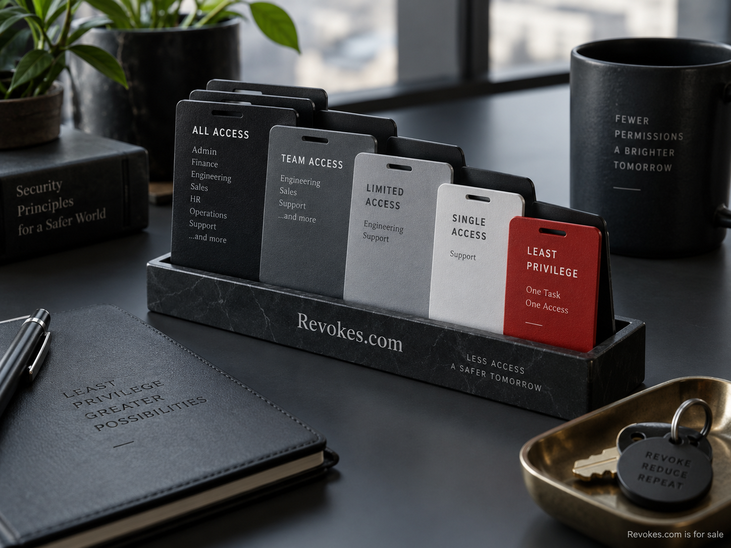 Stepped permission cards ending in a red revoke card